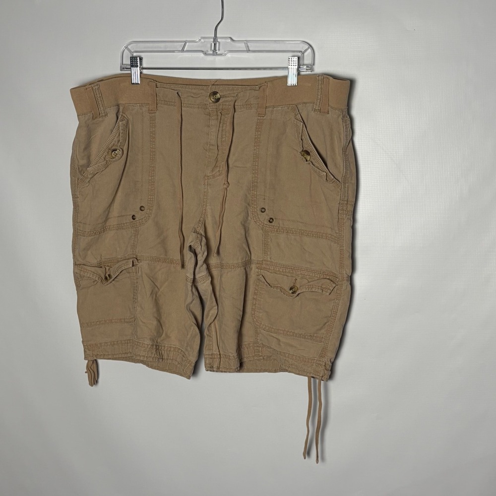 Vtg Faded Glory Linen Blend Cargo Shorts Khaki Drawstring Utility Bermuda Sz 18
